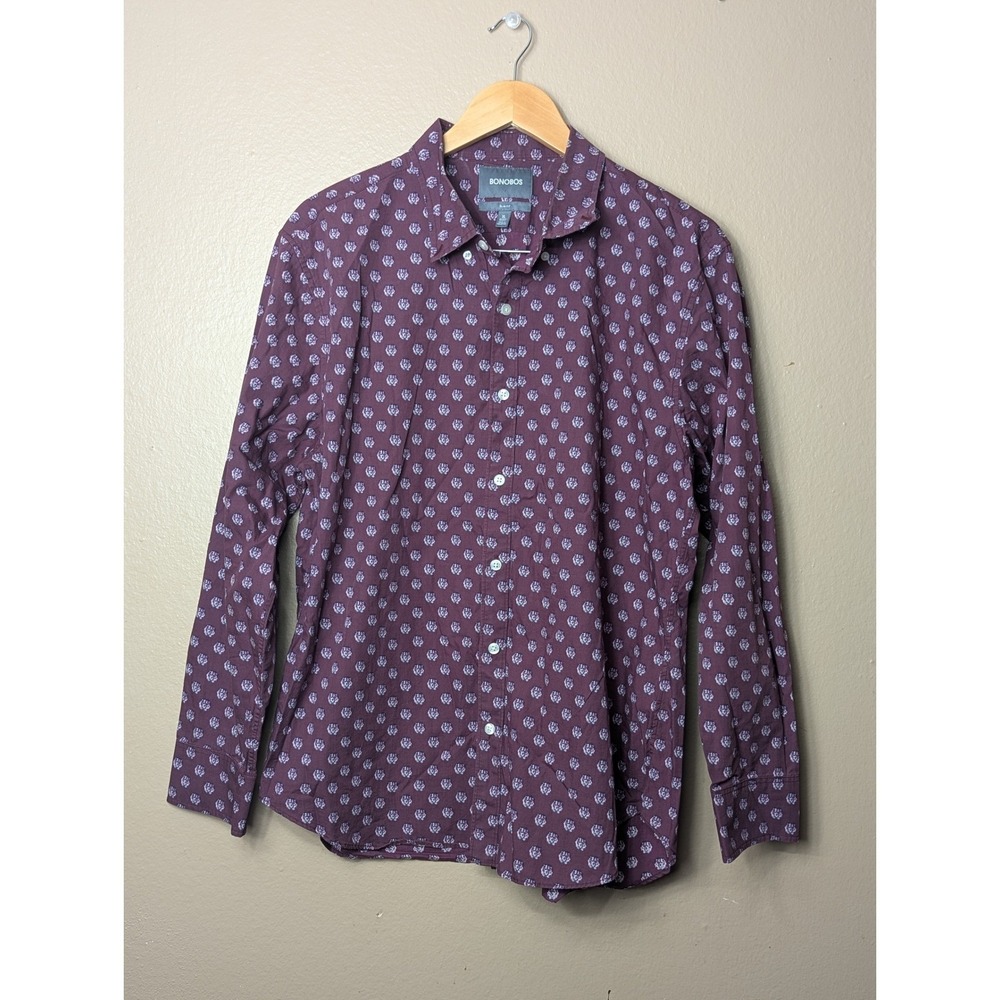 Bonobos Button Down Shirt Mens XL Short Burgundy Lion Print Slim Fit Casual Top